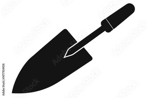 Garden Trowel Illustration Black Gardening Hand Tool for Planting, Weeding, and Digging