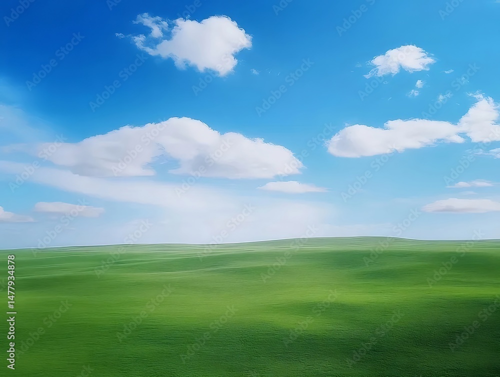 Lush Green Field Under a Expansive Blue Sky with Scattered White Clouds Creating a Picturesque Landscape on a Bright Sunny Day Lush Green Field Under a Expansive Blue Sky with Scattered White Clouds Creating a Picturesque Landscape on a Bright Sunny Day