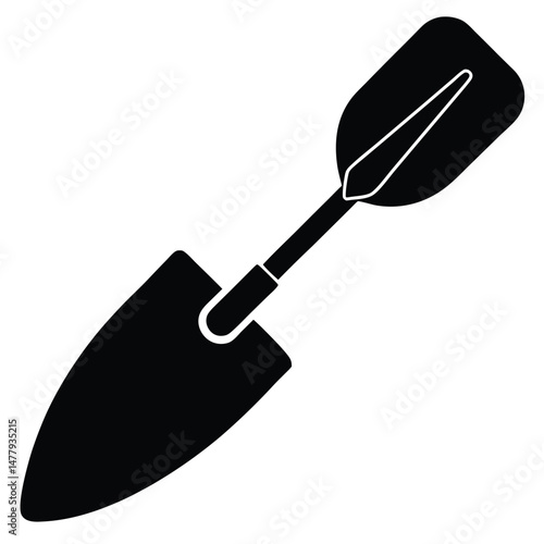 Simple Garden Trowel Illustration Black Silhouette for Planting and Gardening Projects, Tool Icon