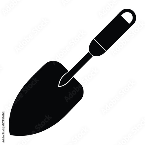 Black Garden Trowel with Handle for Planting, Cultivating, and Soil Work Illustration