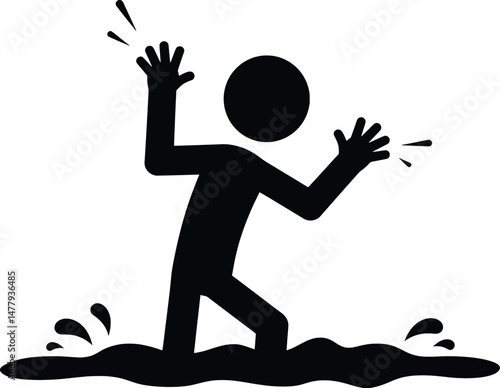 Vector Stickman Icon Illustration Drowning in Mud