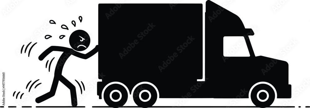 Obraz premium Vector Icon Illustration Stickman Struggling with a Truck