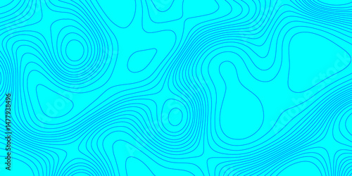 Blue line cyan color landscape geodesy topography wavy lines map background, blue cartographic pattern for trendy modern background and abstract curved reliefs geography texture and seamless design.