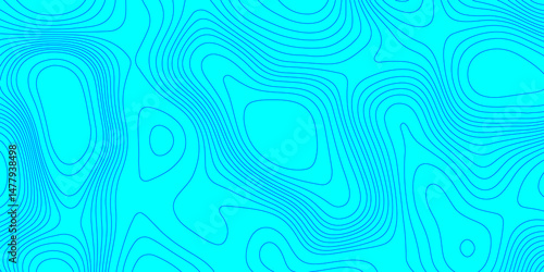 Blue line cyan color landscape geodesy topography wavy lines map background, blue cartographic pattern for trendy modern background and abstract curved reliefs geography texture and seamless design.