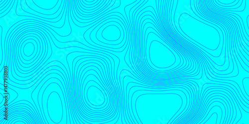 Blue line cyan color landscape geodesy topography wavy lines map background, blue cartographic pattern for trendy modern background and abstract curved reliefs geography texture and seamless design.