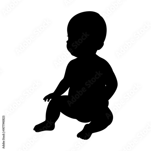Silhouette of a baby sitting on the floor looking up