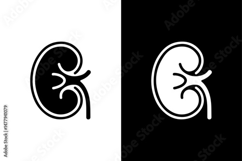 Kidney Vector Icon Bold Black Silhouette on White Canvas.