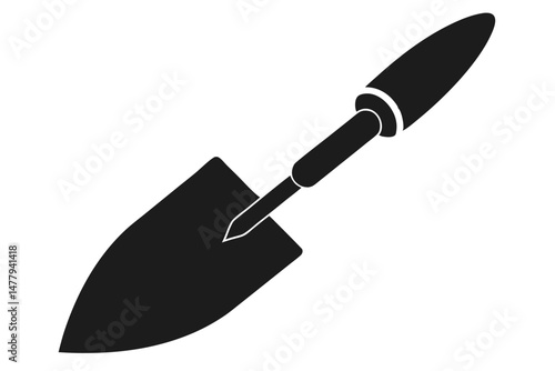 Dark Silhouette of Gardening Hand Trowel Tool with Ergonomic Handle for Planting