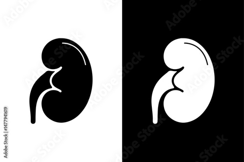 Kidney Vector Icon Bold Black Silhouette on White Canvas.