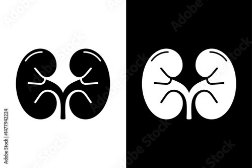 Human Kidney Silhouette Minimal Vector Icon in Monochrome Style.