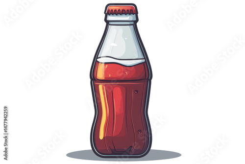 Red Soda Bottle Cartoon Illustration Isolated on Black Background