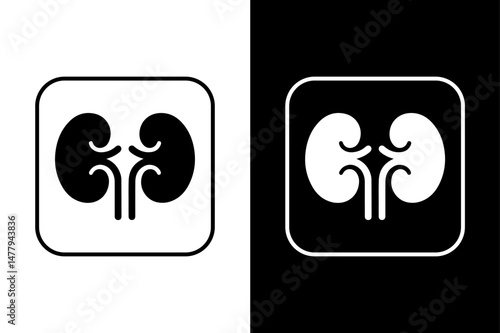 Human Kidney Silhouette Vector Icon Black and White Medical Design.