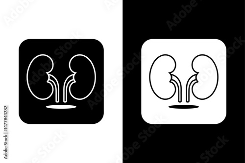 Human Kidney Silhouette Vector Icon Black and White Medical Design.
