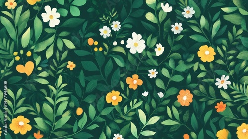 Delicate floral pattern on a dark green backdrop