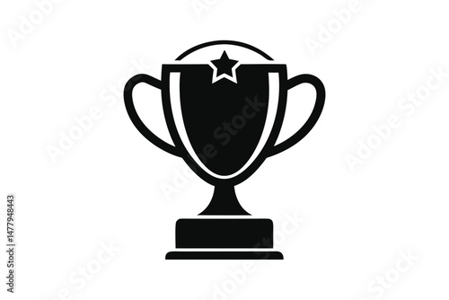 Black Silhouette Trophy with Star Icon, Award Ceremony Symbol for Success