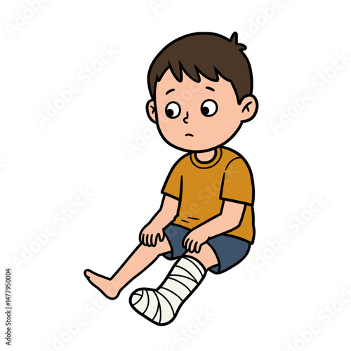 child sitting with leg cast