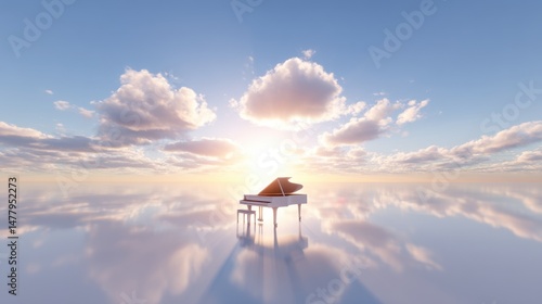 Serene landscape featuring a solitary cabin, tranquil water reflections, pastel clouds, ideal for relaxation and contemplation.