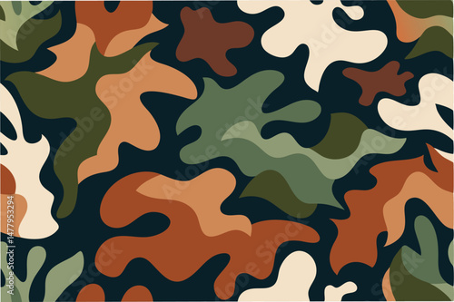 Camo pattern featuring various leaves in earthy tones for design use and nature-inspired artwork