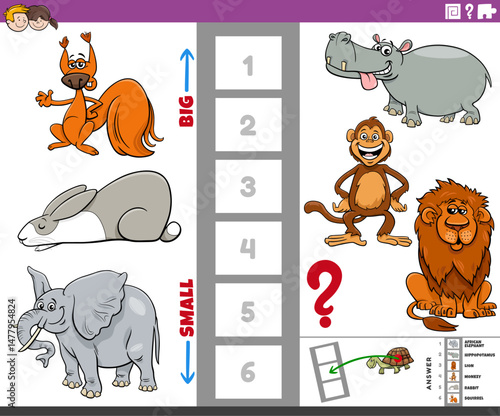 Obraz na płótnie educational puzzle with big and small cartoon animals w salonie