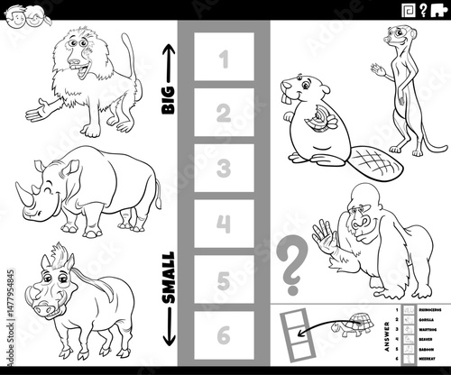 Obraz na płótnie biggest and smallest cartoon animal puzzle activity coloring page w salonie