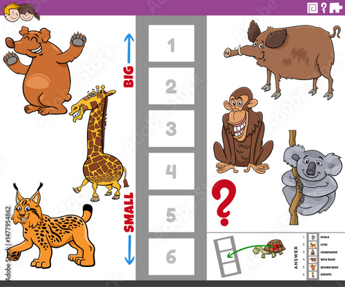 educational puzzle game with big and small cartoon animals
