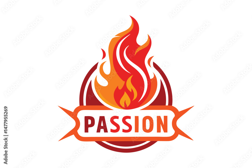 Vector illustration of a dynamic fire symbol representing passion, featuring vibrant flames and artistic lettering in bold colors Vector illustration of a dynamic fire symbol representing passion, featuring vibrant flames and artistic lettering in bold colors