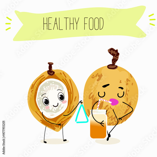 Pitomba fruit cute funny cheerful characters with different poses and emotions. Vector hand drawnvector illistration.