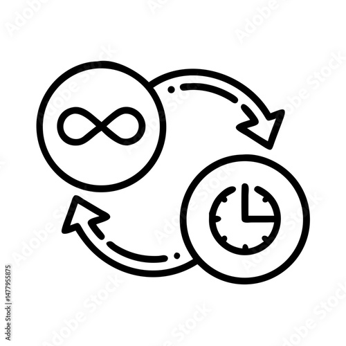 Infinite Loop Icon with Clock and Arrows  