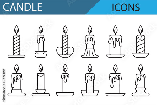 Minimalist candle icons for home design and relaxation
