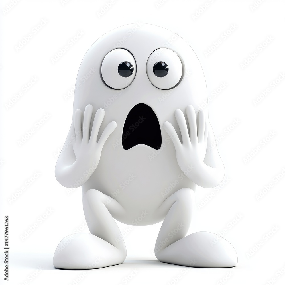 Three-dimensional cartoon figure expressing fear. Three-dimensional cartoon figure expressing fear.
