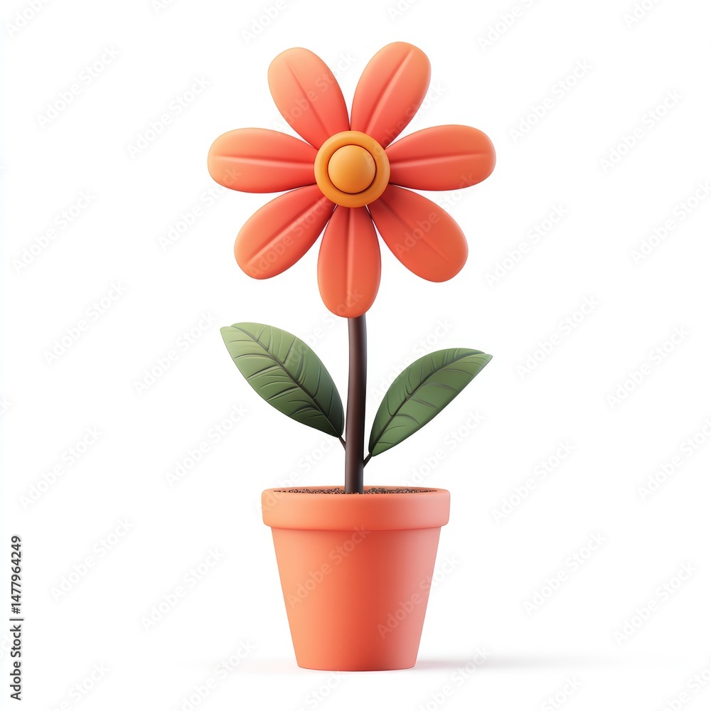 Fototapeta premium 3D rendered, cartoonish orange flower in a pot.