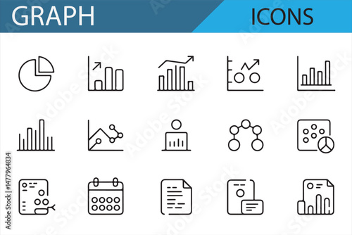 Black and white graph icons for statistical analysis and reporting