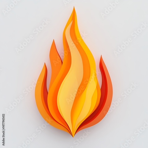 Abstract Layered Paper Cut Flame Design in Warm Orange and Yellow Tones on a Clean Background.
