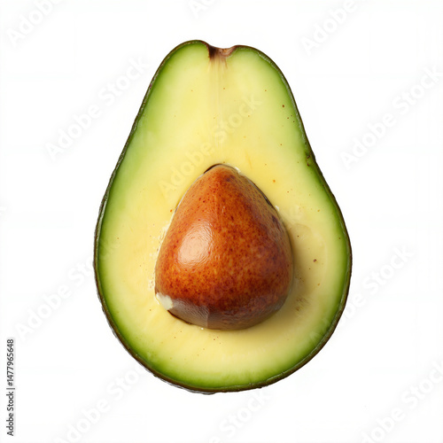 Half avocado, fresh, avocado seed, isolated on white background