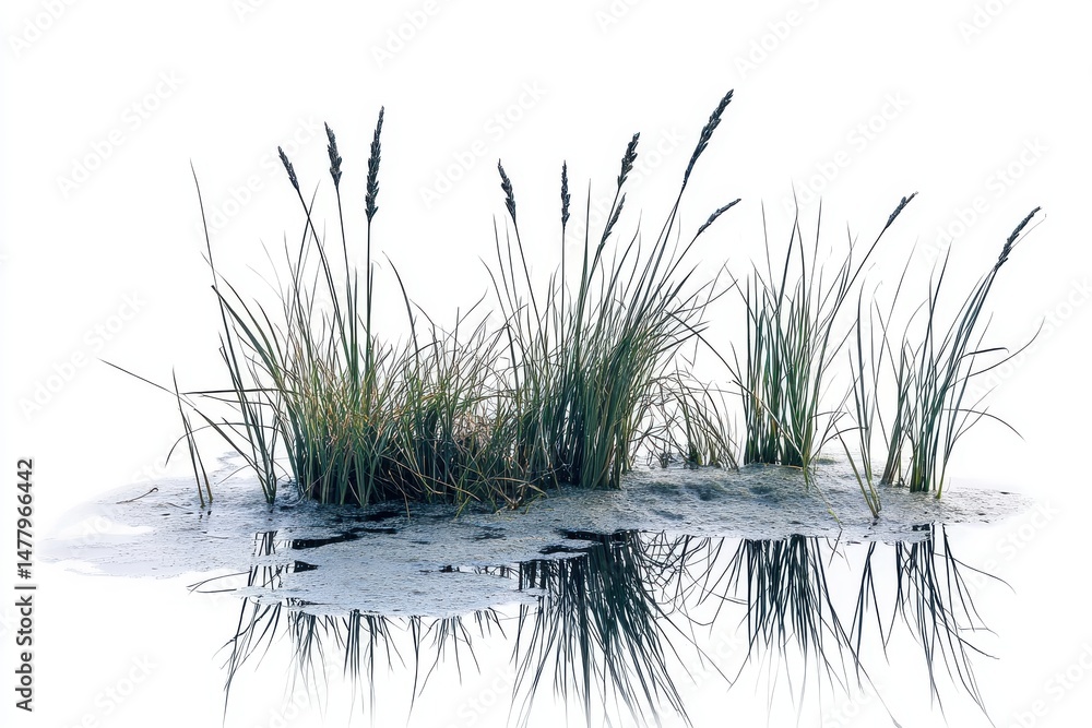 Obraz premium Grass with reflection isolated on white background. use cases: nature illustrations, design elements.