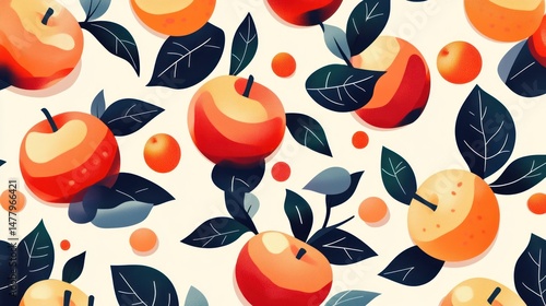 Fresh apples and leaves pattern