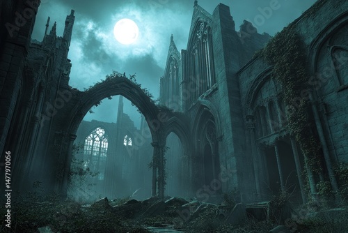 Canvas Print Mysterious gothic ruins under moonlight