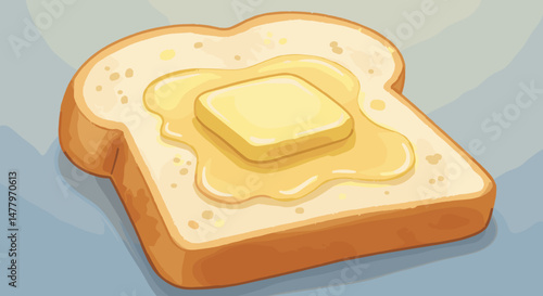 Sliced bread with melting butter on a light blue background  
