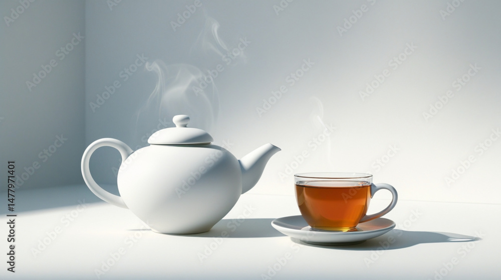 Elegant Glass Cup of Tea with Teapot in Natural Light use for on Flyer, poster, Magazine, Postcard, greeting card, wallpaper, Advertisement Elegant Glass Cup of Tea with Teapot in Natural Light use for on Flyer, poster, Magazine, Postcard, greeting card, wallpaper, Advertisement