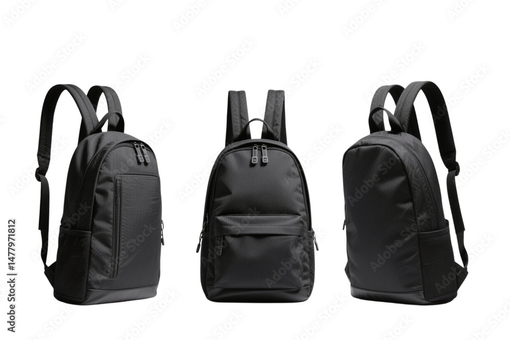 Fototapeta premium Modern black backpack isolated for designers transparent background