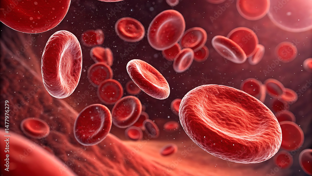 Fototapeta premium Floating red blood cells inside a human vein in 3D view