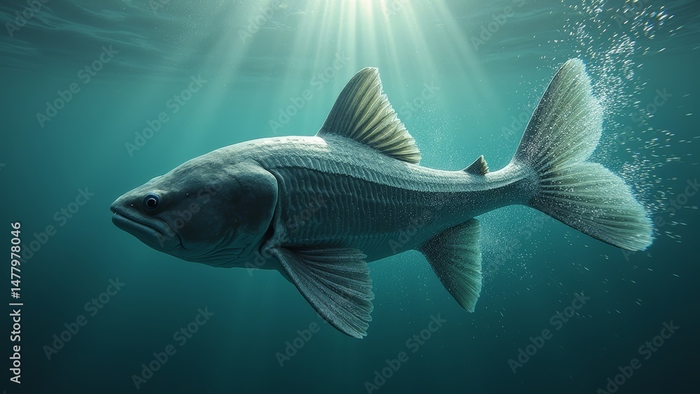 Naklejka premium Light and Shadow Scene of Big Fish in the Water