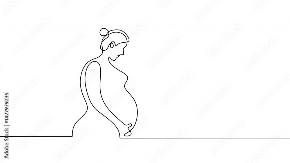 One Line Drawing Animation. Pregnant Woman Silhouette. Happy Mom Pregnancy. Womens Day Maternity. One Line Drawing Animation. Pregnant Woman Silhouette. Happy Mom Pregnancy. Womens Day Maternity.