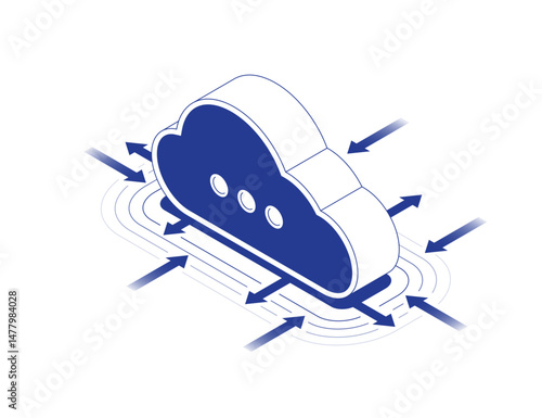 Cloud storage scaling concept with dynamic size adjustment arrows showing capacity increase and decrease in isometric line contour vector illustration.