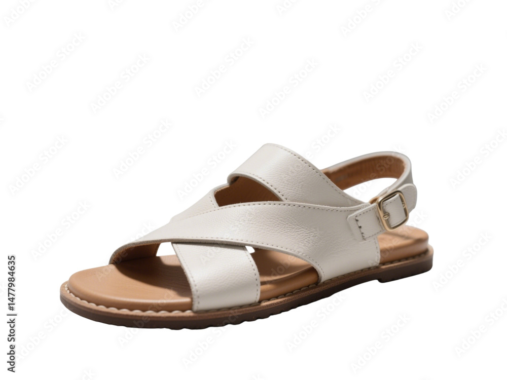 Naklejka premium Elegant leather white sandal for women, transparent background
