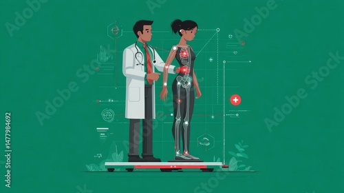 Medical Professional Analyzing a Patients Skeletal System with Advanced Technology