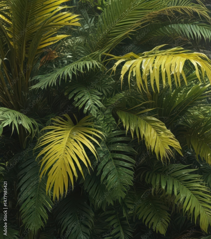 Intricate palm fronds, vibrant greens & yellows, lush texture, summer background, vibrant texture, macro Intricate palm fronds, vibrant greens & yellows, lush texture, summer background, vibrant texture, macro