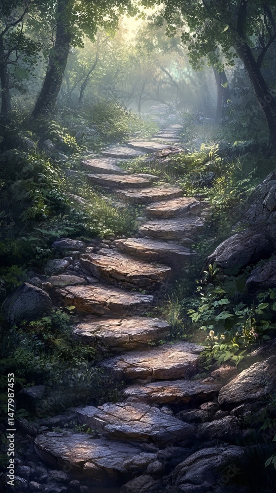 Obraz premium Mystical Forest Path with Stone Steps