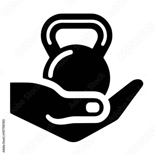 Hand holding kettlebell vector icon on transparent background for weight indication and heaviness symbol