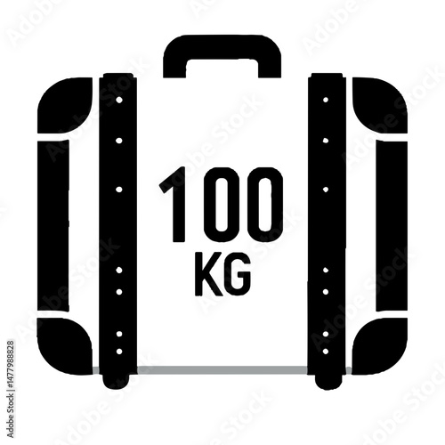 Luggage vector icon with 100 kg weight indication on transparent background for weight indication and heaviness symbol